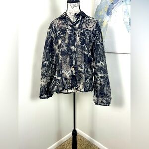 Chico's Black & White Burnout Button-Down Blouse Size 1 (M)